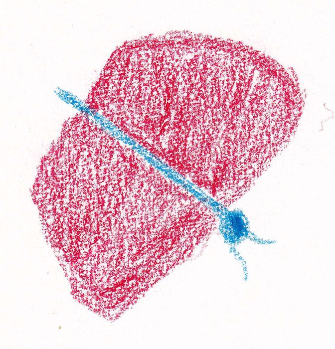 Rote Form mit blauem Band