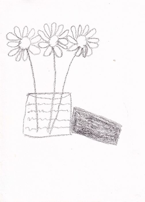 Drei Blumen in der Vase, Bleistift