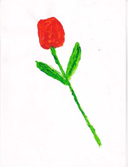Rote Blüte mit grünem Stiel, gemalt