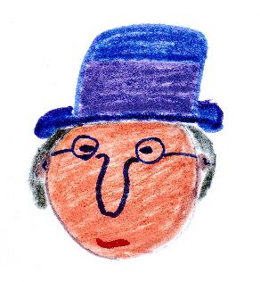 Mann mit blauem Hut und Brille