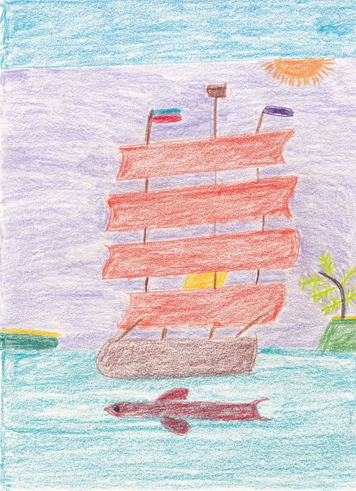 Segelschiff mit Fisch