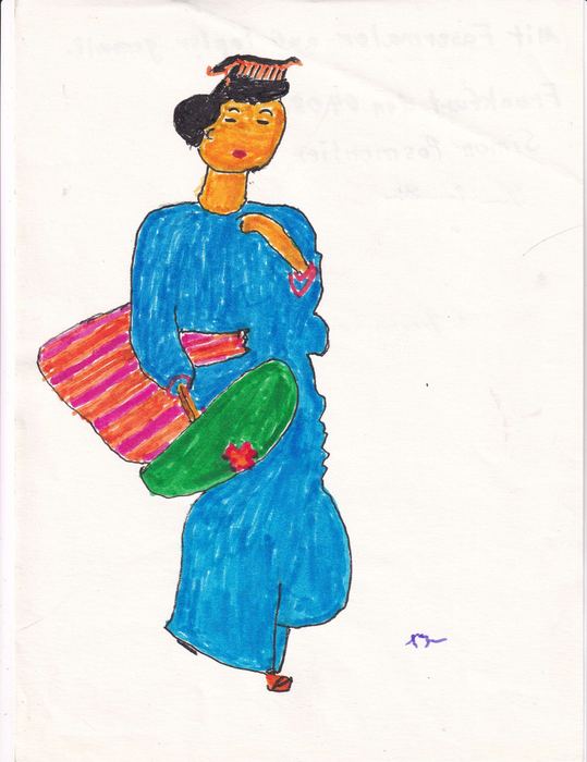 Frau im blauen Kimono